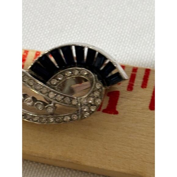 Weisner Baguettes Silver Simulated Sapphire & diamond vintage clip on earrings - Picture 5 of 6